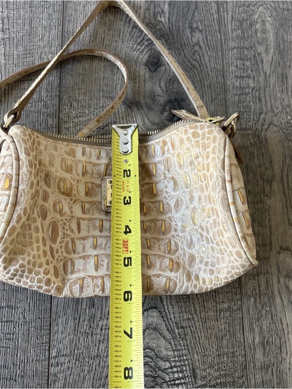 Dooney & Bourke Gold-Accented Cream Croc-Embossed Shoulder Bag - Picture 5 of 12